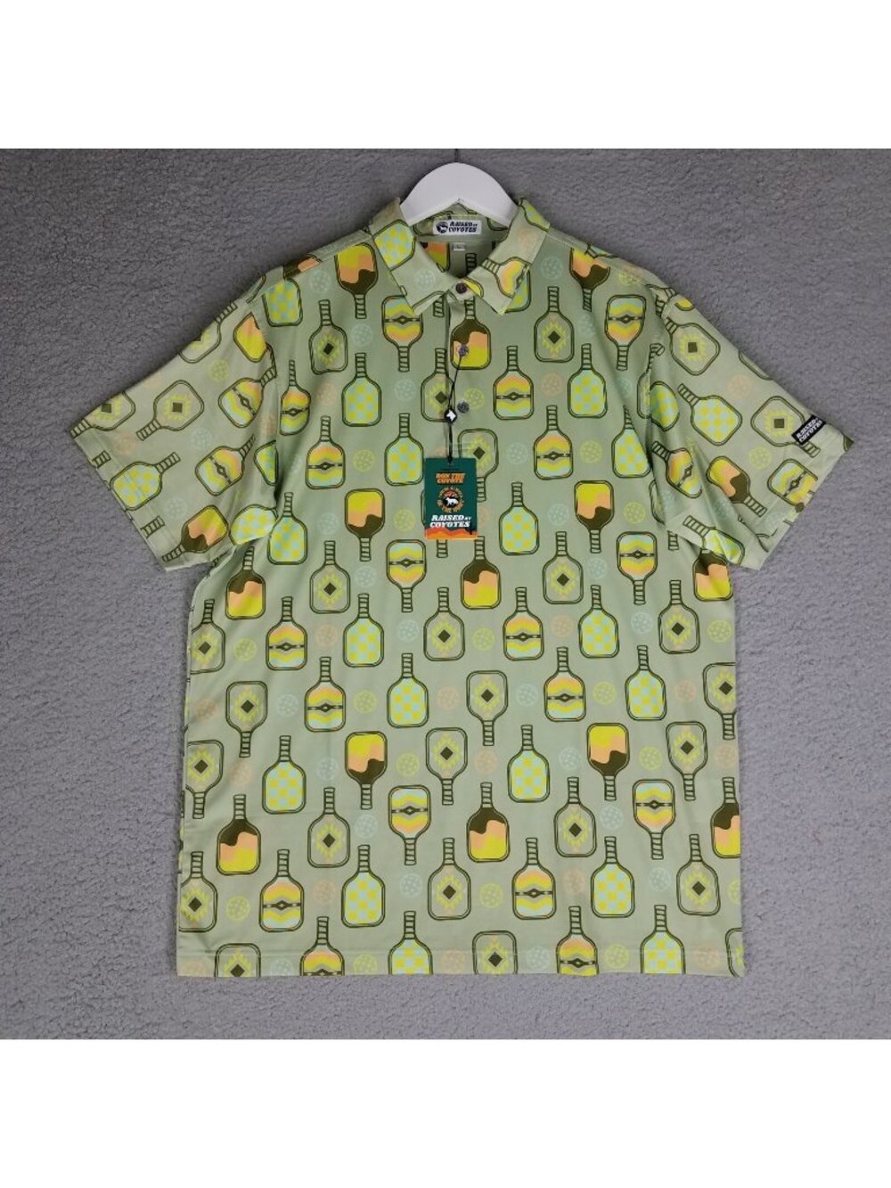 NEW Raised By Coyotes Pickleball Polo Shirt Adult Large Green Performance Men's